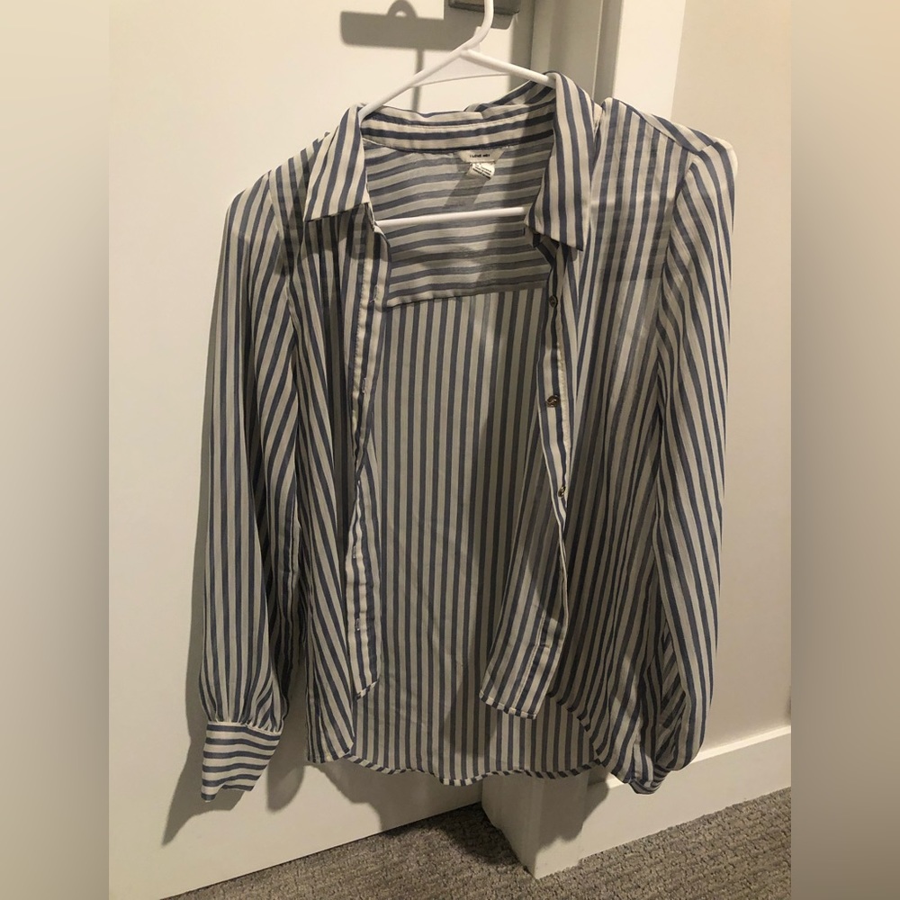 Sheer blue and white striped top